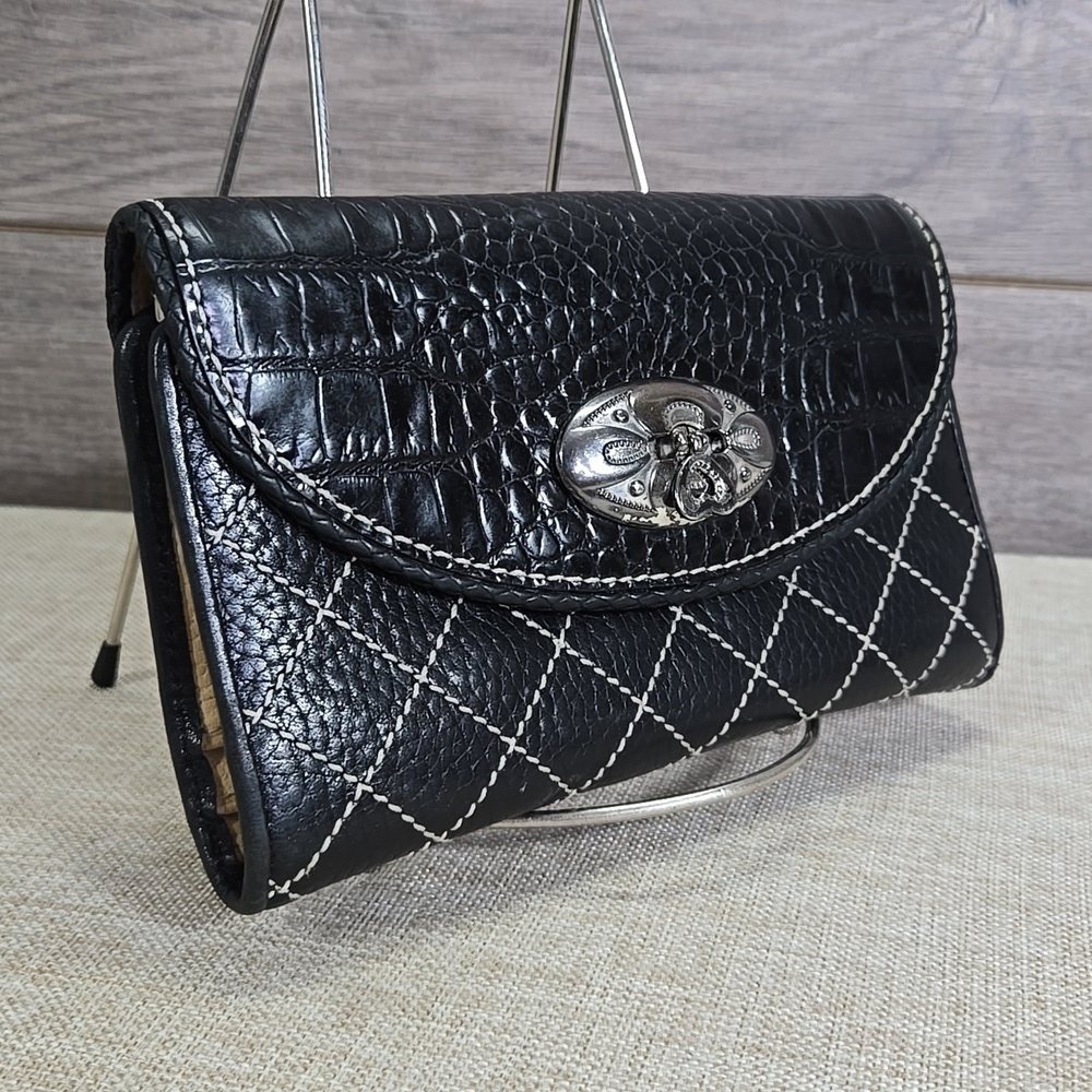 Brighton Black Croc-Embossed Quilted Leather Clutch Wallet - Picture 2 of 11
